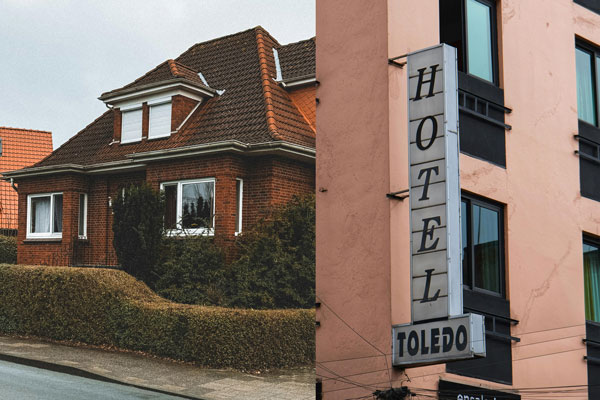 A house and a Hotel next to each other.
